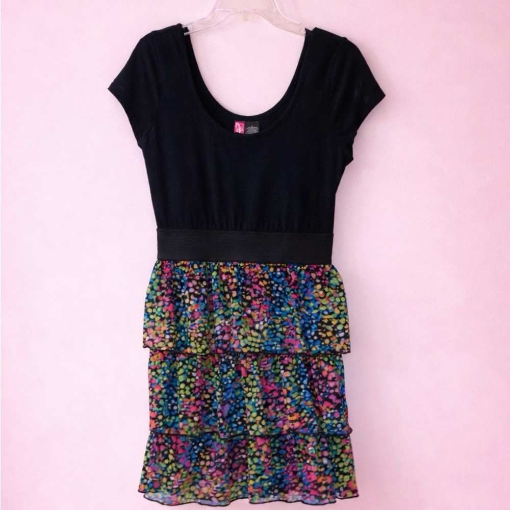 Say What size Large Elegant Black and Multicolor Tiered Dress